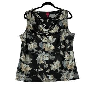 212 Cowl Neck Sleeveless Blouse Women's XL Dark Floral Workwear Y2K Feminine